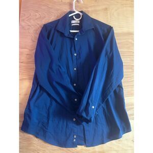 Calvin Klein Mens Large Blue Stretch Dress Shirt Long Sleeve Button Up L